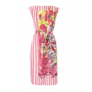 L.K. Bennett London Belted Silk Dress | Striped & Floral | Pink & Yellow